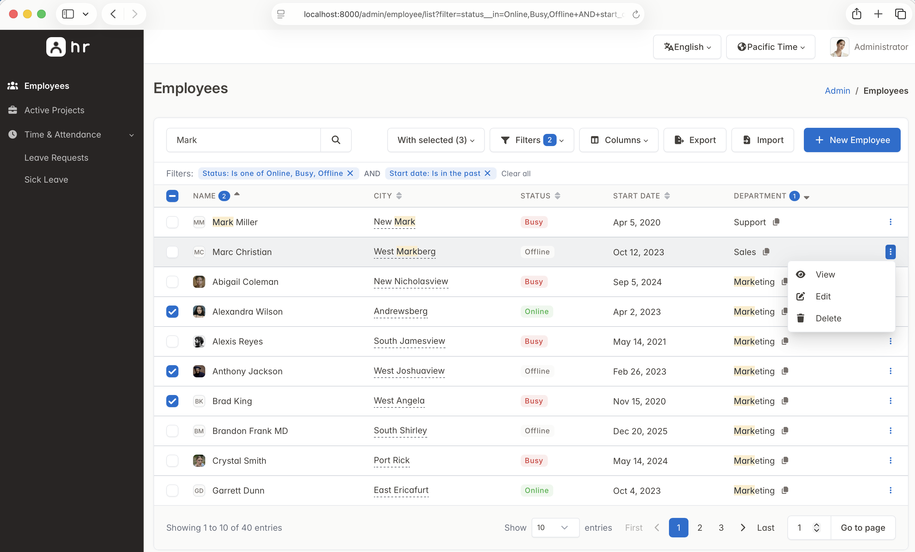 starlette-admin-Dashboard mit statistischen Widgets, Tabellen mit aktuellen Aktivitäten und einer Seitenleiste für Modellansichten